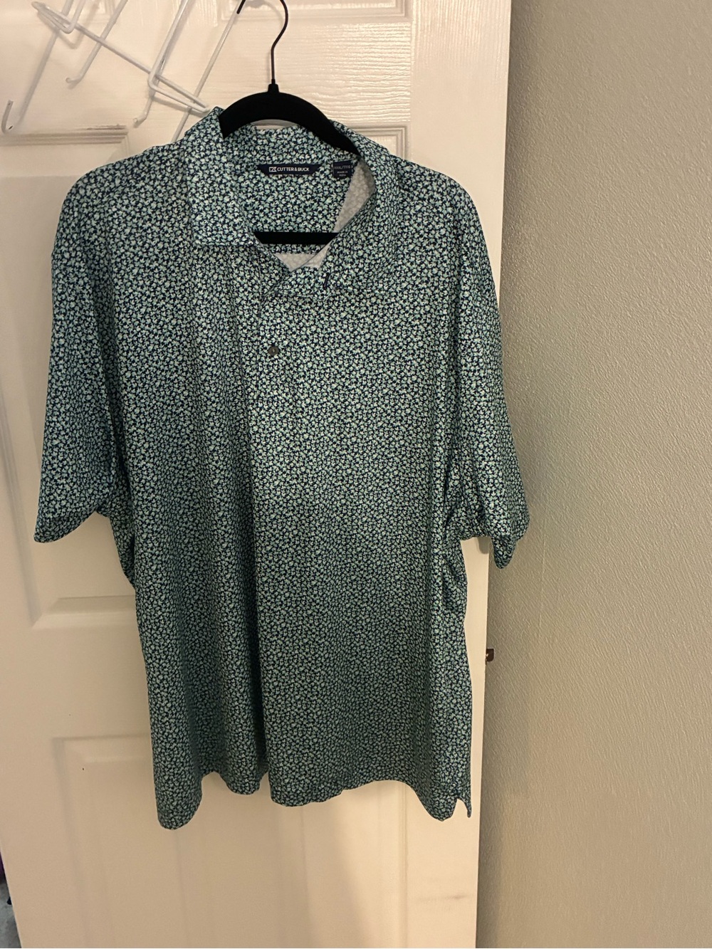 Cutter & Buck Teal Micro-Print Short Sleeve Polo